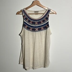 Lucky Brand Tribal Embroidered Tank Top
